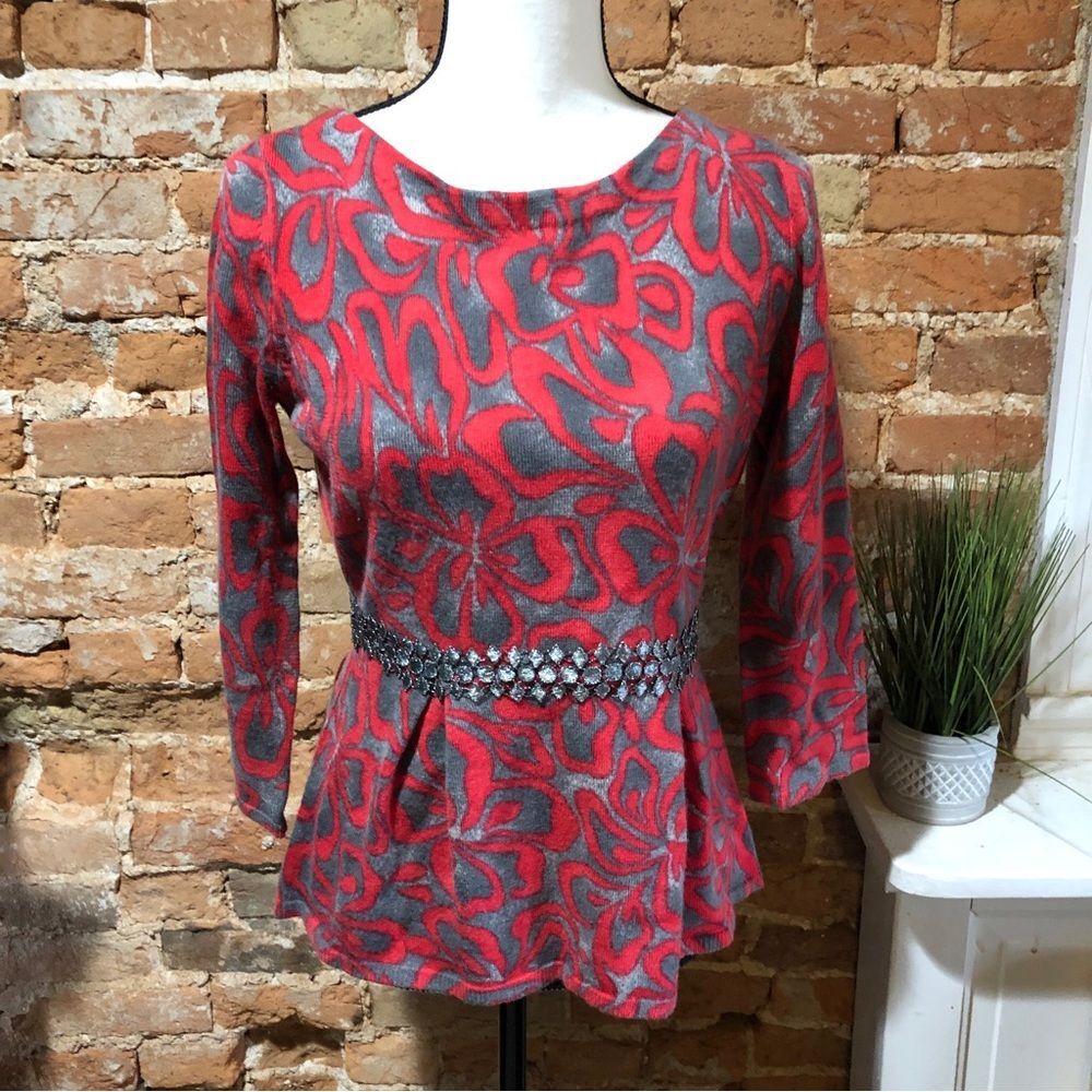 ANTHRO TABITHA PEPLUM 100% WOOL SWEATER WOMENS MEDIUM 3/4 SLEEVE PEPLUM WAIST